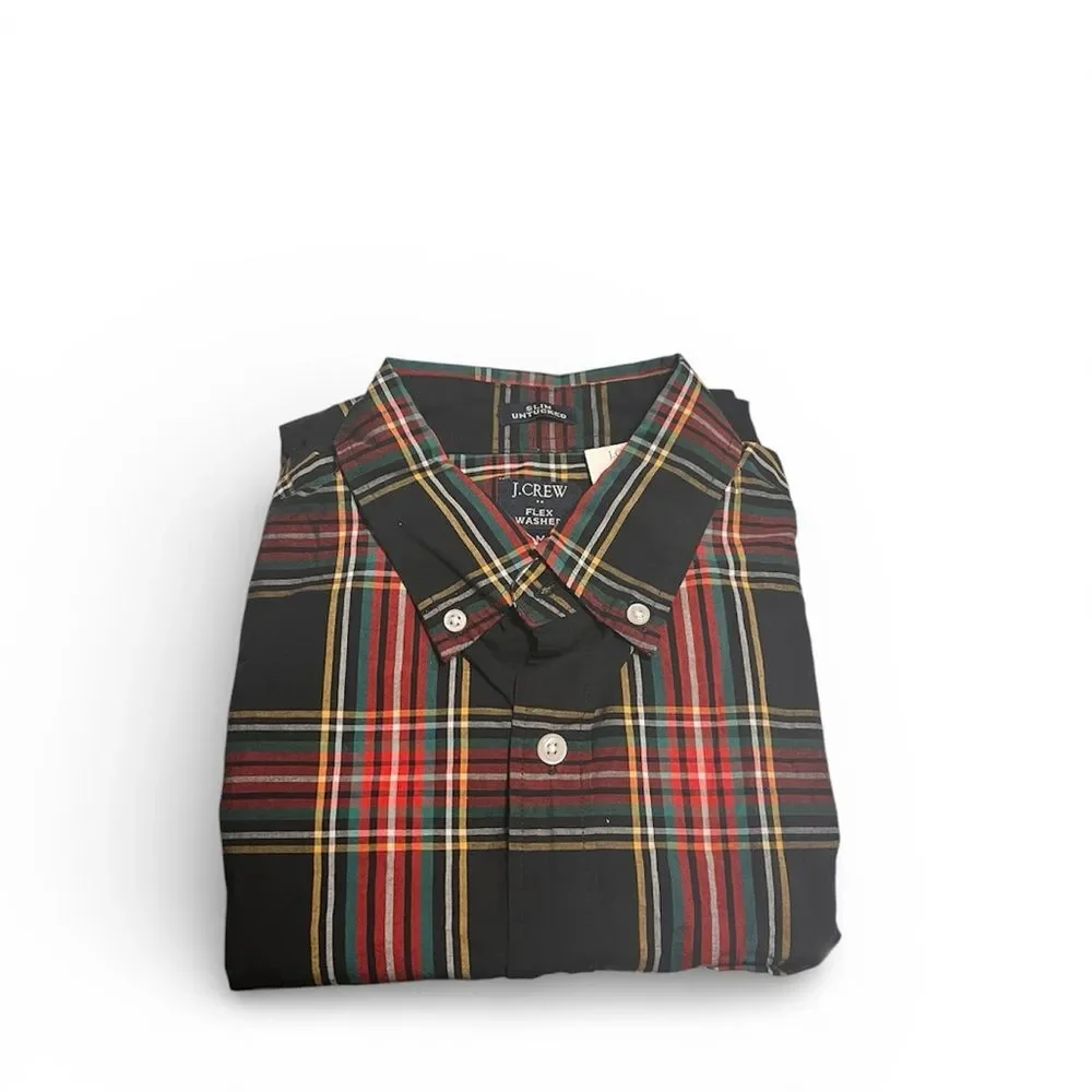 NWT J Crew Slim Holiday Tartan Plaid Shirt Red Black Sz M